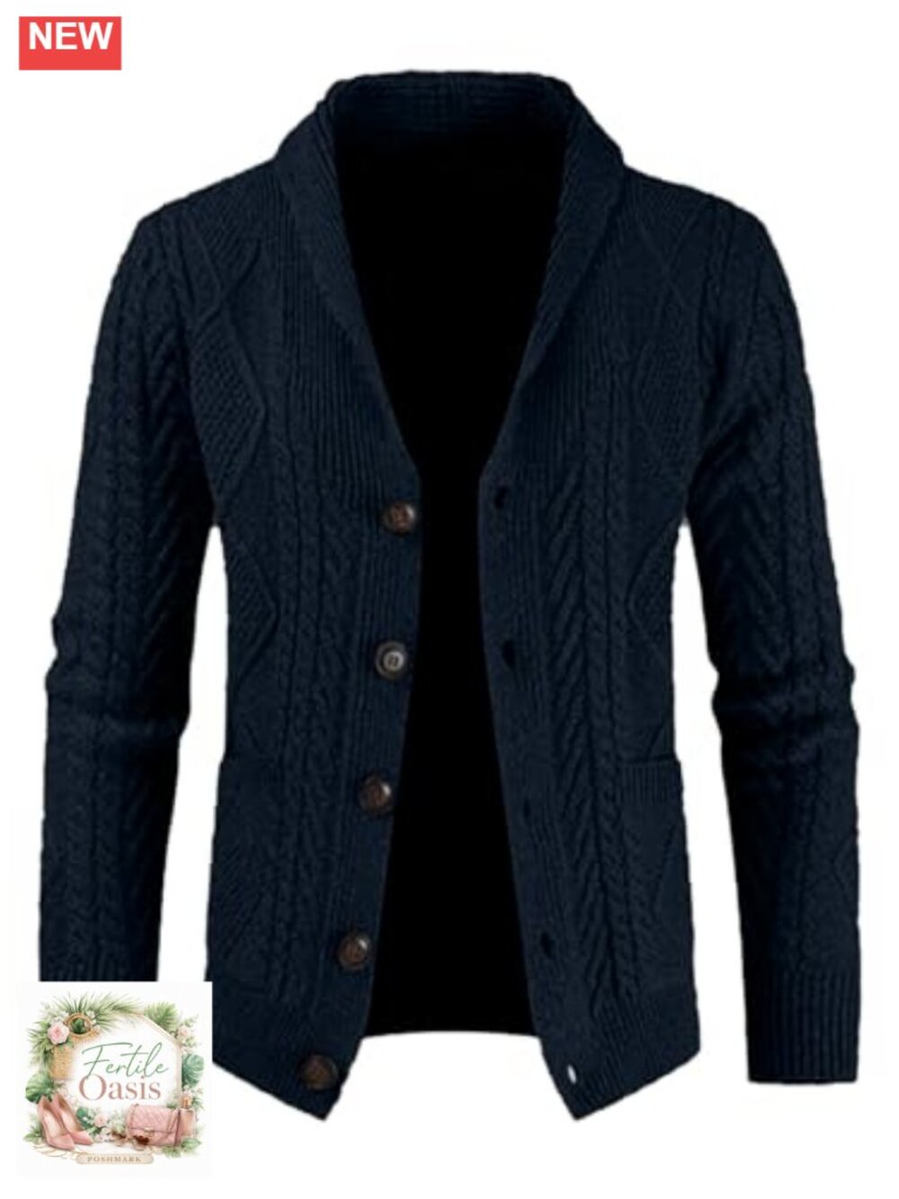 Men's Wool Blend Shawl Collar Cable Knit Cardigan Sweater